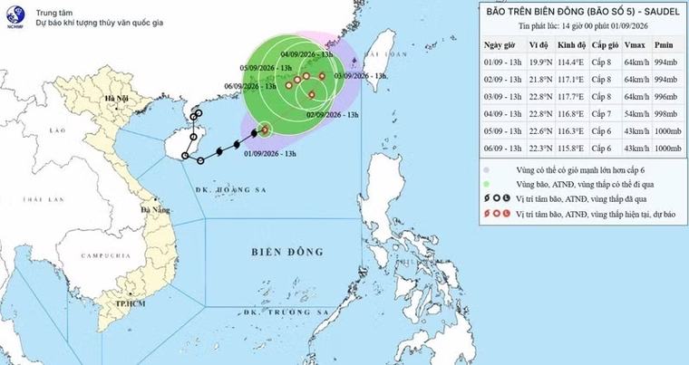 Bão số 5 di chuyển hướng tây và suy yếu thành áp thấp nhiệt đới