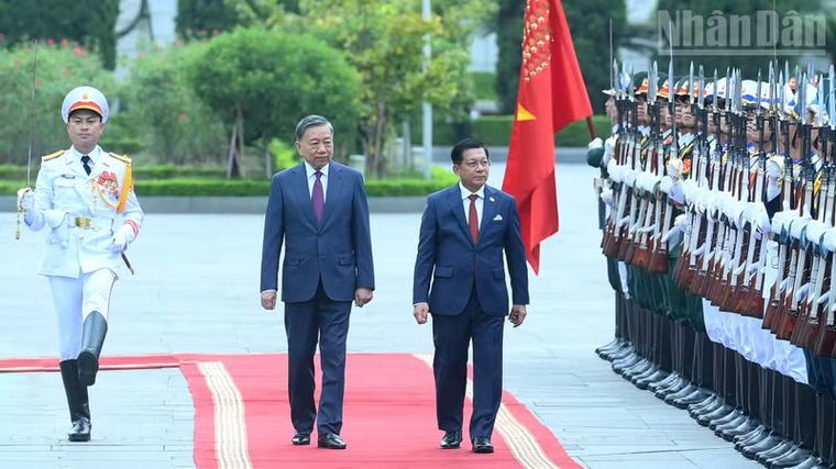 [Ảnh] Tổng Bí thư, Chủ tịch nước Tô Lâm chủ trì lễ đón Tổng thống Myanmar Min Aung Hlaing