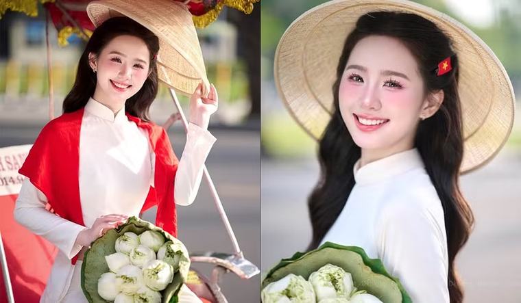 Nữ sinh Học viện Ngân hàng rạng rỡ trong tà áo dài mừng Tết Độc lập