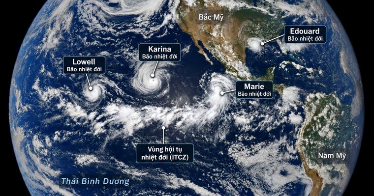 NASA chụp khoảnh khắc hiếm: 3 xoáy thuận cùng lúc trên Thái Bình Dương
