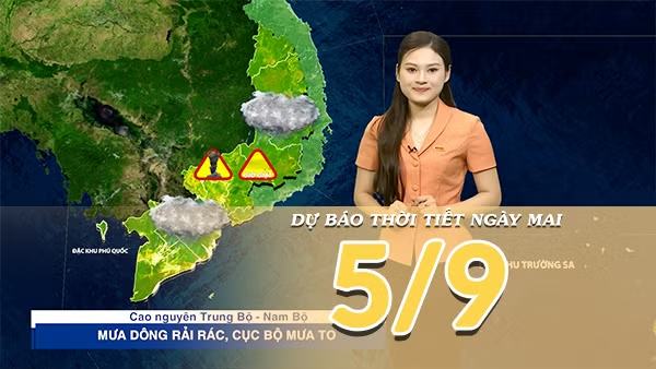 [Video] Dự báo thời tiết đêm nay và ngày mai 5/9/2026: Nắng nóng thu hẹp tại Bắc Bộ và Trung Bộ, phía Nam tiếp tục mưa dông